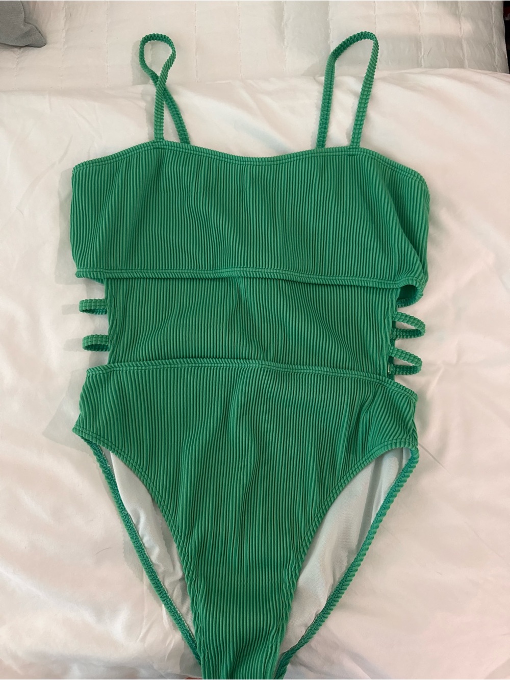 Green Ribbed One-Piece Swimsuit - Picture 2 of 4
